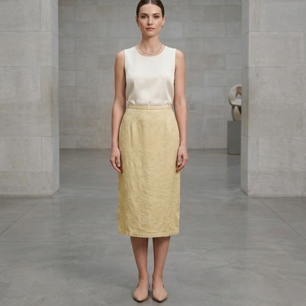 KARAVAN Skirt Womens Sz M Midi Lined Embroidered Minimalist Pistachio Cotton NWT